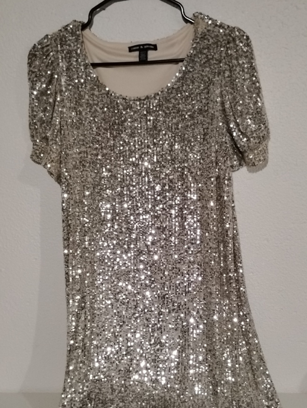 Cable & Gauge Silver Sequin Scoop Neck Women's Mini Dress Medium